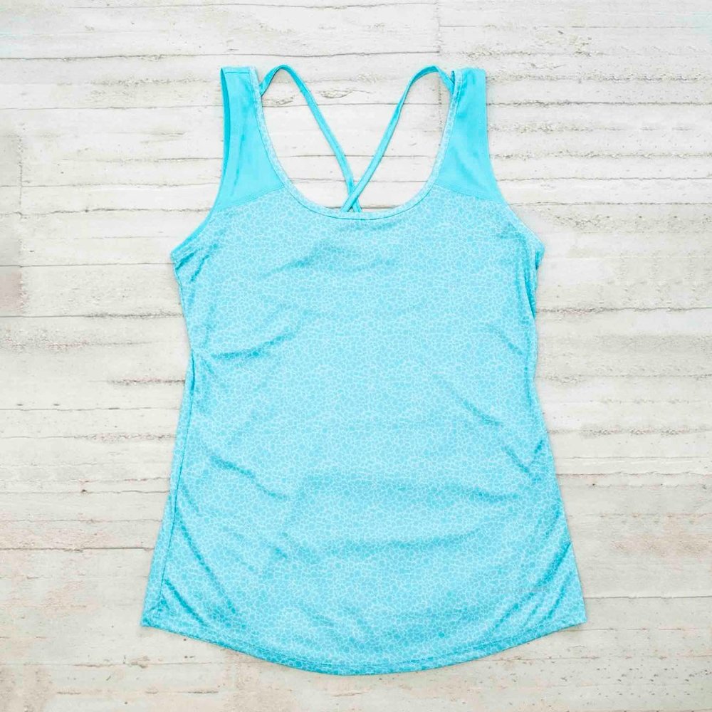Columbia Omni-Shade Aqua Leopard Print Strappy Back Workout Top size S